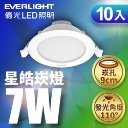 【EVERLIGHT億光】10入 9CM崁孔 7W星皓崁燈 一年保固 (白光/黃光/自然光)