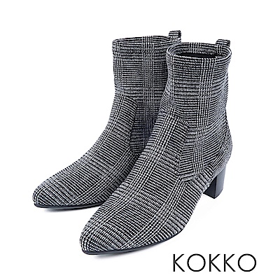 KOKKO-逆天纖細美腿彈力尖頭襪靴-格紋黑