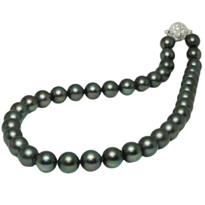 【小樂珠寶】孔雀綠神秘黑綠-3A南洋深海貝珍珠項鍊