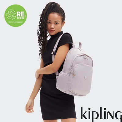 Kipling 簡約光澤銀時尚拉鍊大開口後背包-DELIA M