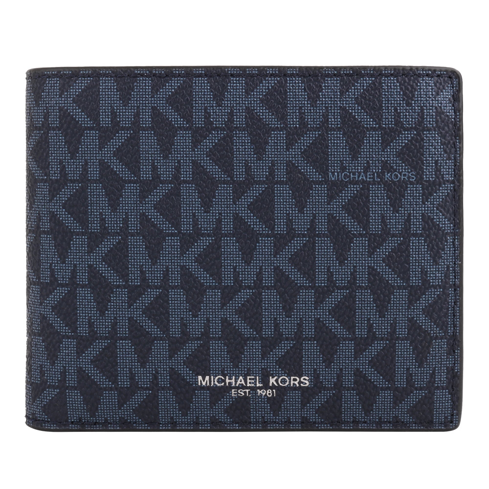 MICHAEL KORS  燙銀字滿版防刮PVC 附零錢袋短夾(灰藍色)