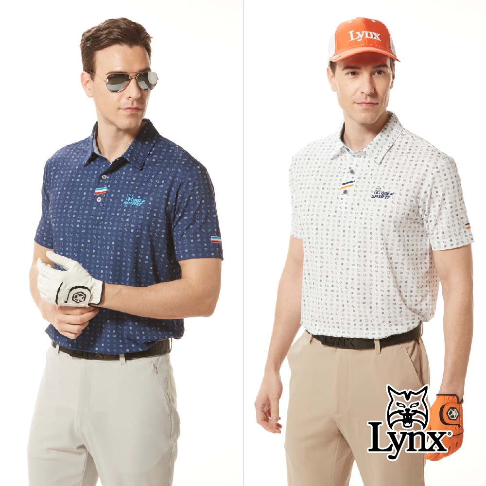 【Lynx Golf】男款銀離子抗菌除臭配色織帶造型數位電玩印花短袖POLO衫/高爾夫球衫(二色)