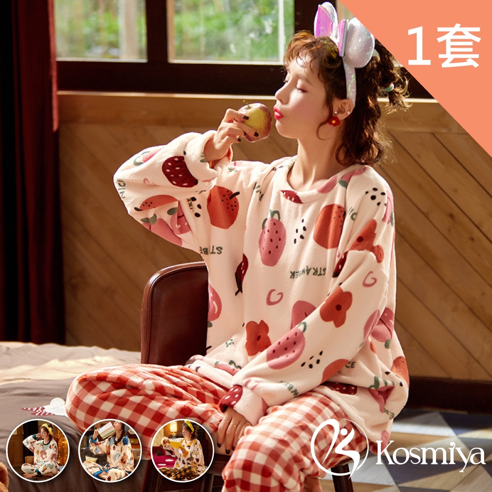 【Kosmiya】韓版童趣法蘭絨珊瑚絨睡衣居家服 (M-2XL, 多色可選)