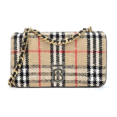 BURBERRY Lola TB LOGO 經典格紋毛料小號鏈帶肩背/斜背包(卡其)