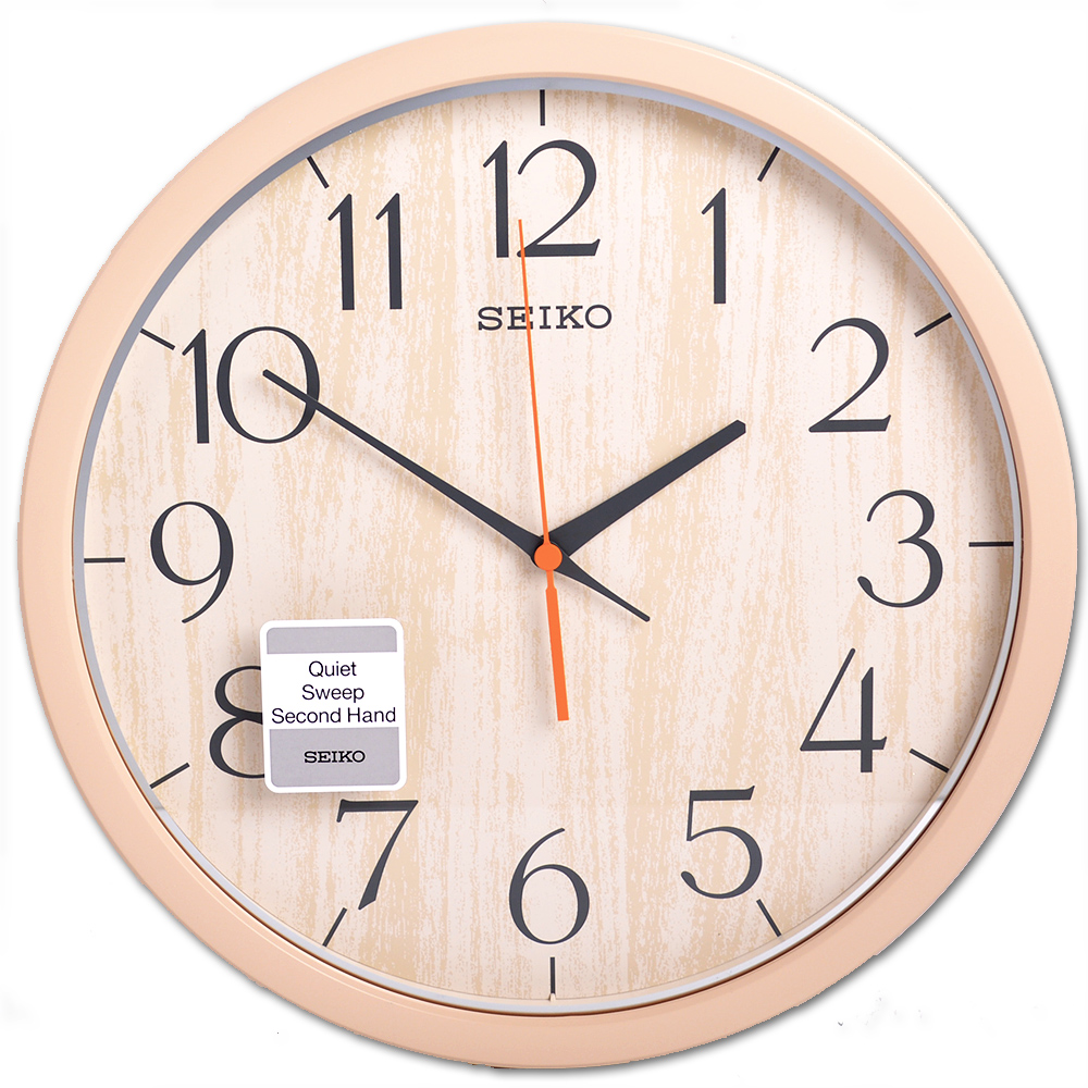 SEIKO 精工 歐風時尚仿木紋 滑動式秒針 靜音掛鐘(QXA718A)-卡其/31cm