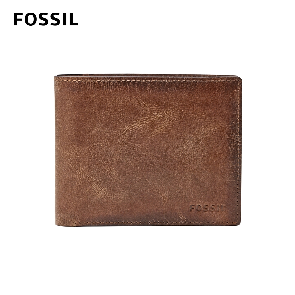 FOSSIL Derrick 真皮大零錢袋RFID男夾-棕色 ML3687200