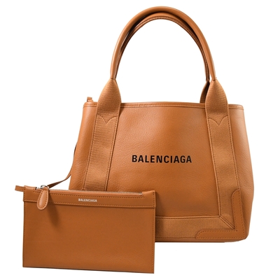 BALENCIAGA NAVY 經典燙印LOGO小牛皮手提肩背包(焦糖棕)