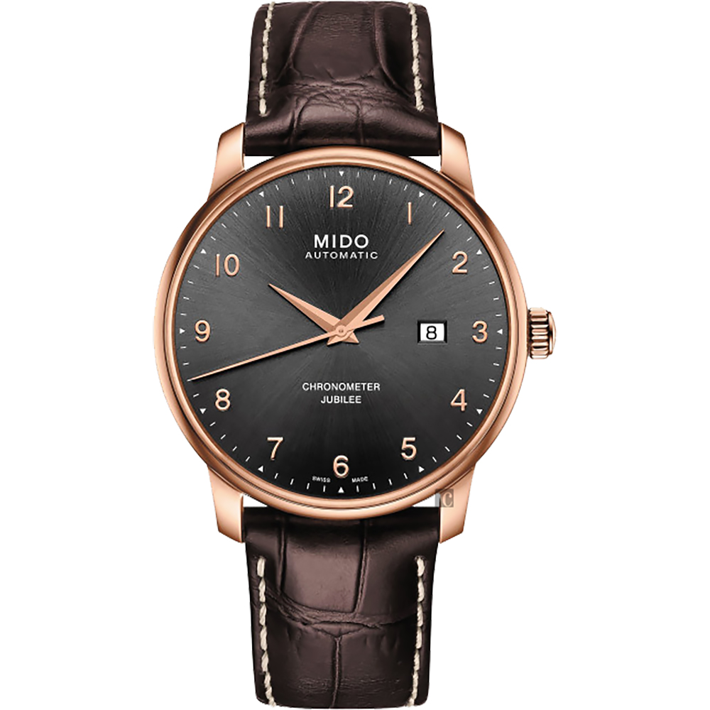 MIDO 美度 官方授權 Baroncelli 永恆系列天文台認證機械錶-玫瑰金框x咖啡/42mm M0376083606200