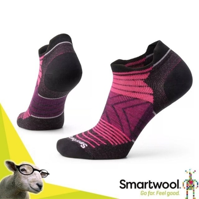 【SmartWool】女 美麗諾羊毛 機能跑步超輕減震印花踝襪(2雙入)_SW001669-L89 桃紅