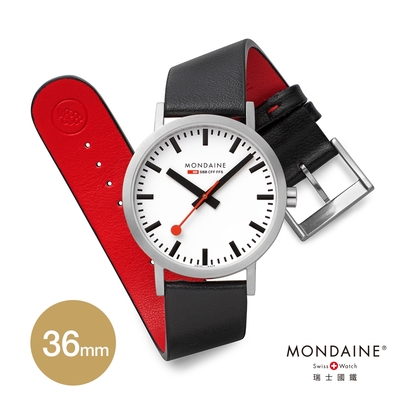 MONDAINE 瑞士國鐵Classic Vegan 葡萄皮革腕錶 黑 / 660416V / 36mm