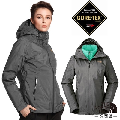 【The North Face】女 GORE-TEX 防風防水透氣兩件式風帽外套.夾克.風衣_3KTP 瀝灰/薄荷藍