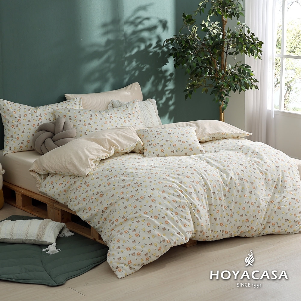 HOYACASA 100%精梳棉兩用被四件式床包組-多款尺寸任選 (快速出貨) (奶油熊熊)