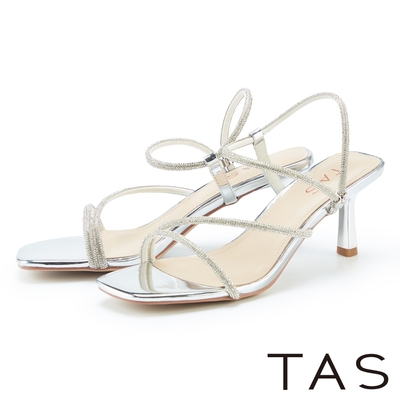 TAS 性感水鑽繞帶方頭高跟涼鞋 銀色