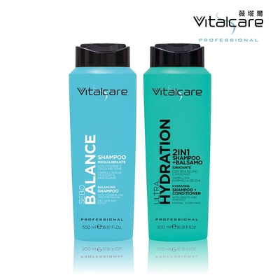 【Vitalcare 薇塔爾】控油保濕洗髮乳加強二件組-頭皮平衡髮根強韌洗髮乳500ml+洗護二合一亞麻籽保濕洗髮乳500ml