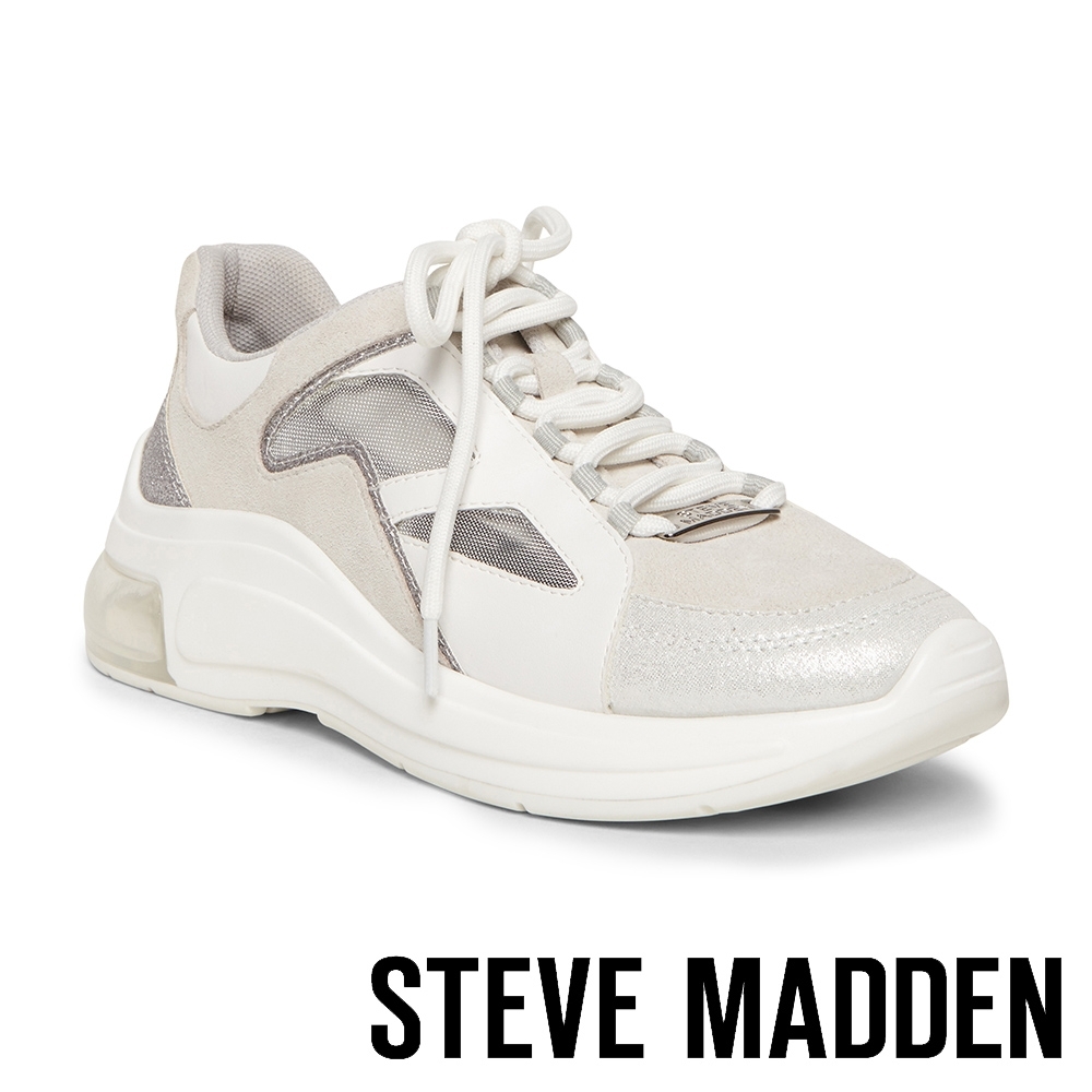 STEVE MADDEN-DRISY 休閒運動風 拼接綁帶氣墊休閒鞋-銀灰色