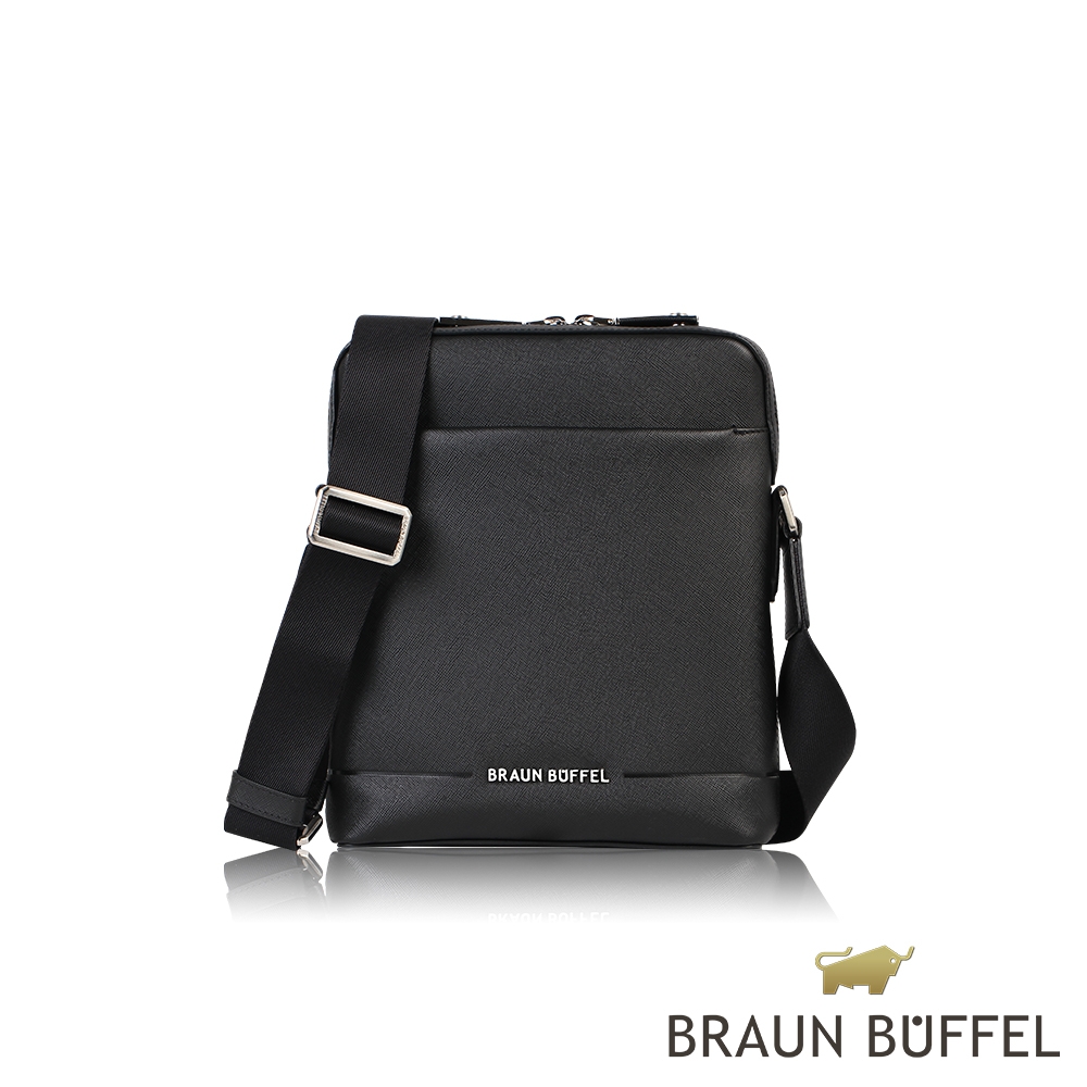 【BRAUN BUFFEL 德國小金牛】台灣總代理 格瑞克D 直式斜背包-黑色/BF513-17-BK