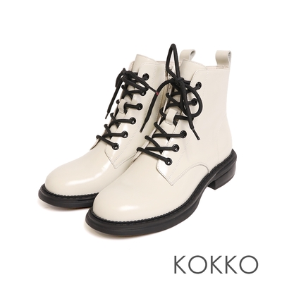 KOKKO經典綁帶拉鍊雙設計馬汀靴白色