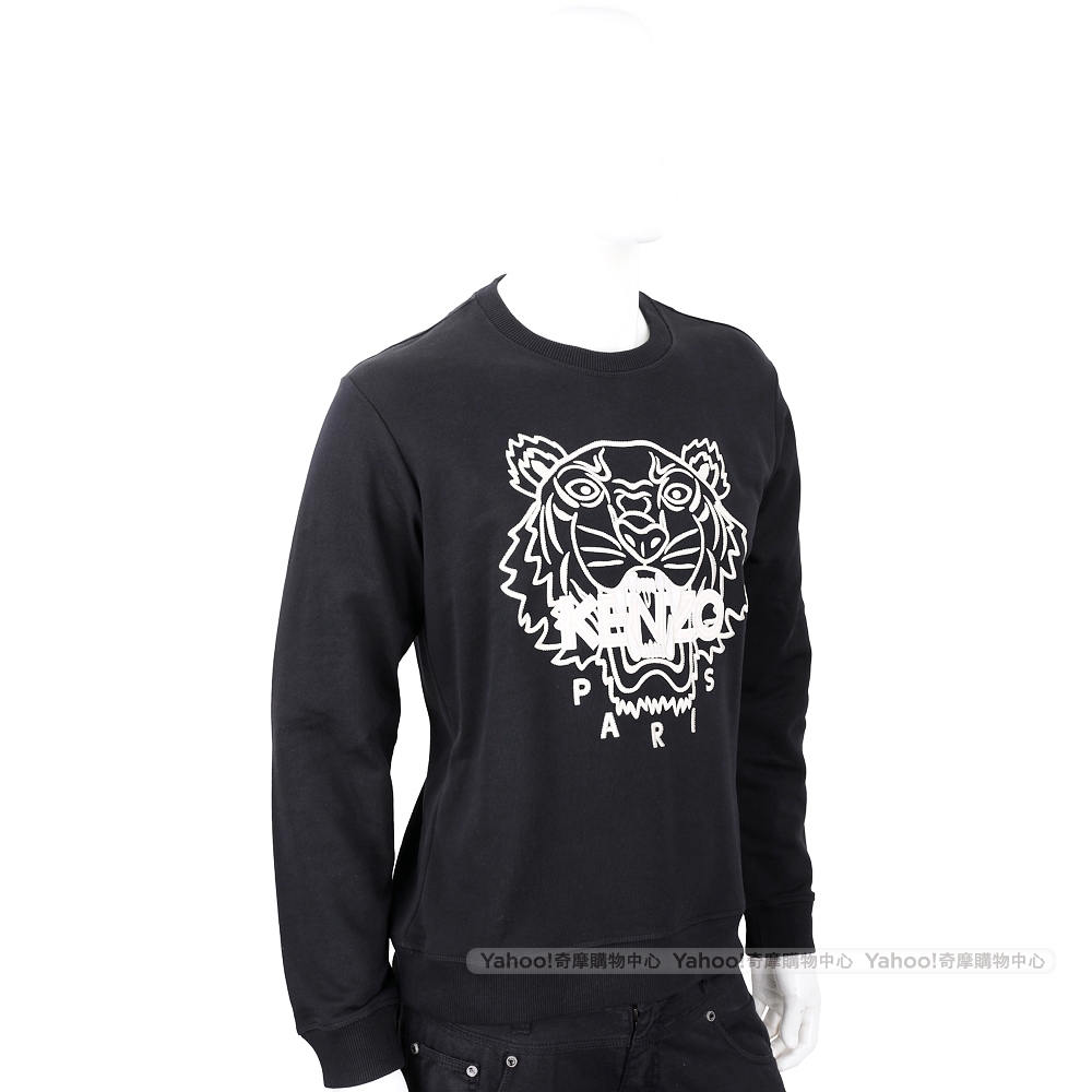 KENZO Tiger 淺金虎頭刺繡黑色有機棉運動衫大學T(男款) | 精品服飾