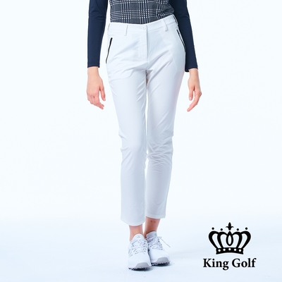 【KING GOLF】女款中腰合身彈性舒適高爾夫球長褲-白色