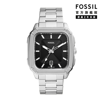 FOSSIL Inscription 經典簡約復古方型手錶 銀色不鏽鋼鍊帶 42MM FS5933