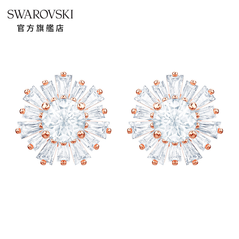 SWAROVSKI 施華洛世奇 Sunshine 玫金色溫暖太陽白鑽穿孔耳環