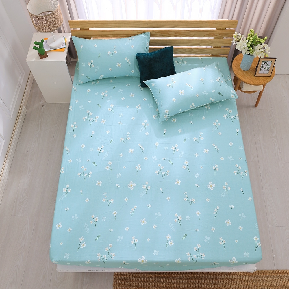 鴻宇 100%精梳棉 綠茶花香 雙人床包枕套三件組