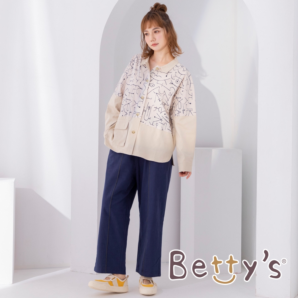 betty’s貝蒂思　撞色線條低褲檔寬版褲(深藍)