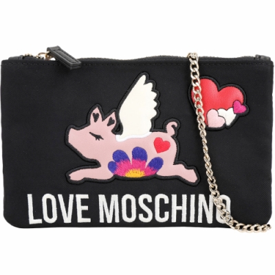 LOVE MOSCHINO 飛天豬尼龍手拿/鍊帶包(黑色)