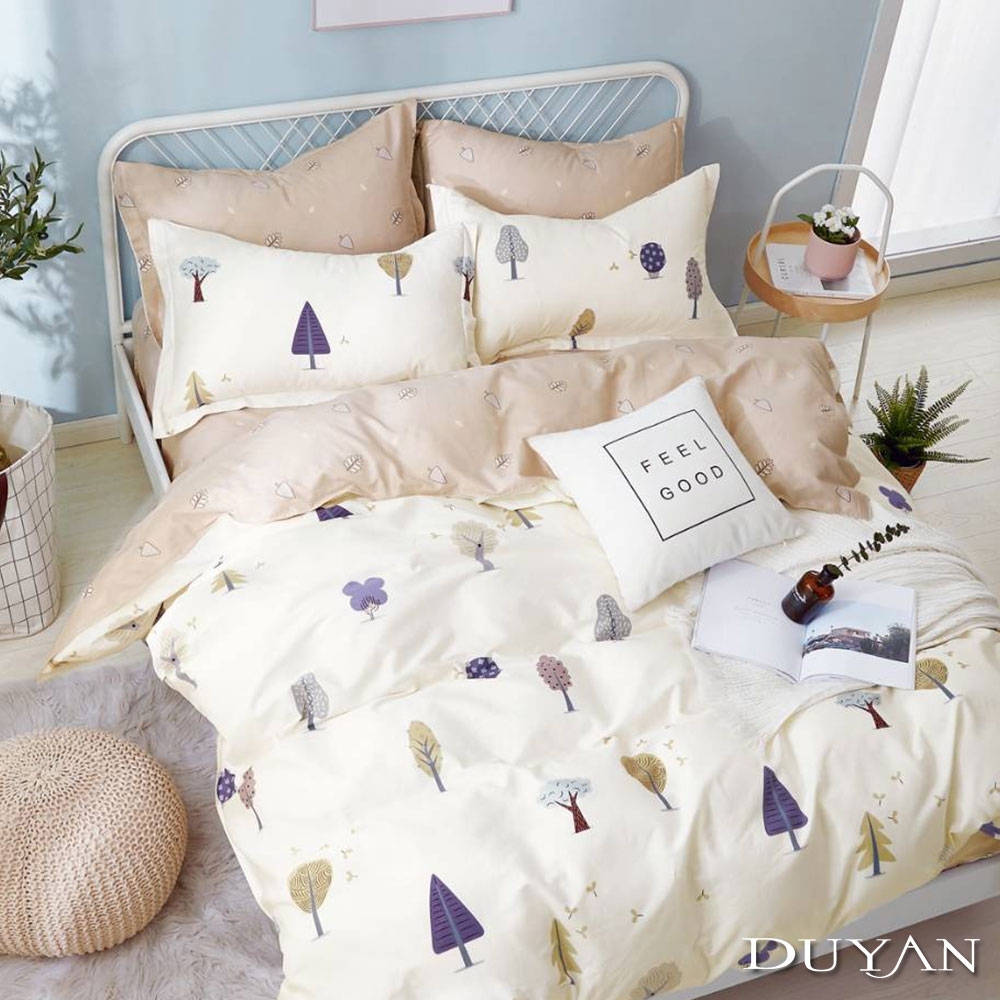 DUYAN竹漾-100%精梳純棉-單人三件式舖棉兩用被床包組-暖陽森林 台灣製