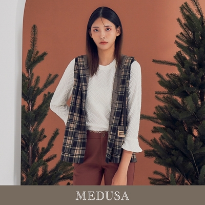 現貨【MEDUSA 曼度莎】美拉德 格紋連帽背心外套（M-2L）｜連帽外套 加大尺碼