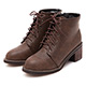 JMS-學院風復古造型綁帶側拉鍊短靴-棕色 product thumbnail 1