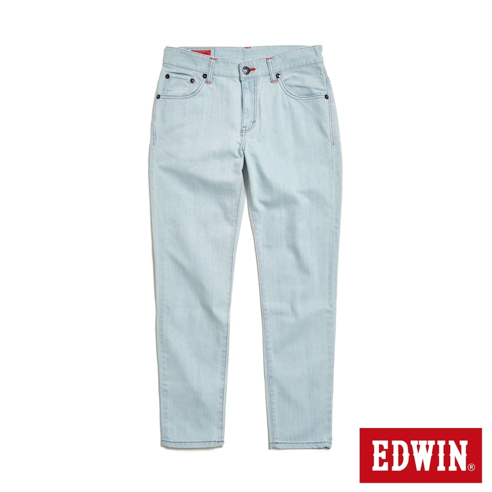 EDWIN 斜袋紅線窄管牛仔褲-男-漂淺藍