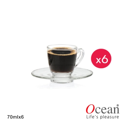 OCEAN 肯亞ESPRESSO咖啡杯 70ML附咖啡杯盤-6入組