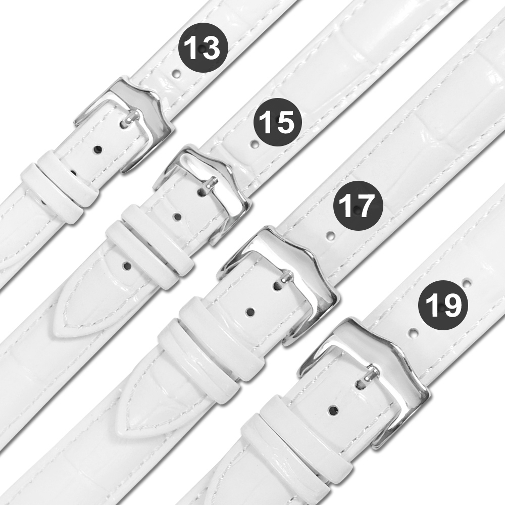 Watchband / 各品牌通用 真皮壓紋錶帶 不鏽鋼扣頭-白色