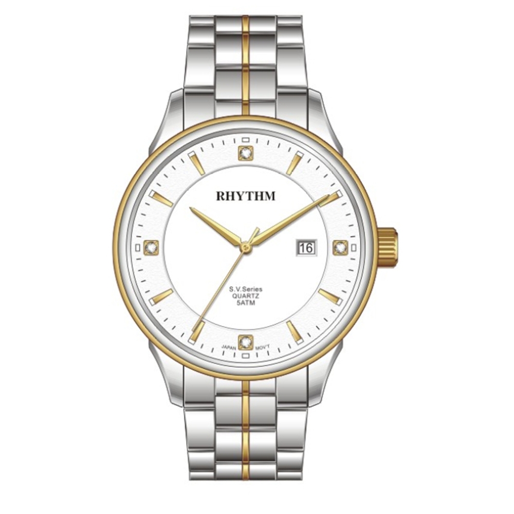 RHYTHM日本麗聲 城市生活品味日期顯示石英女錶腕錶-金/36mm