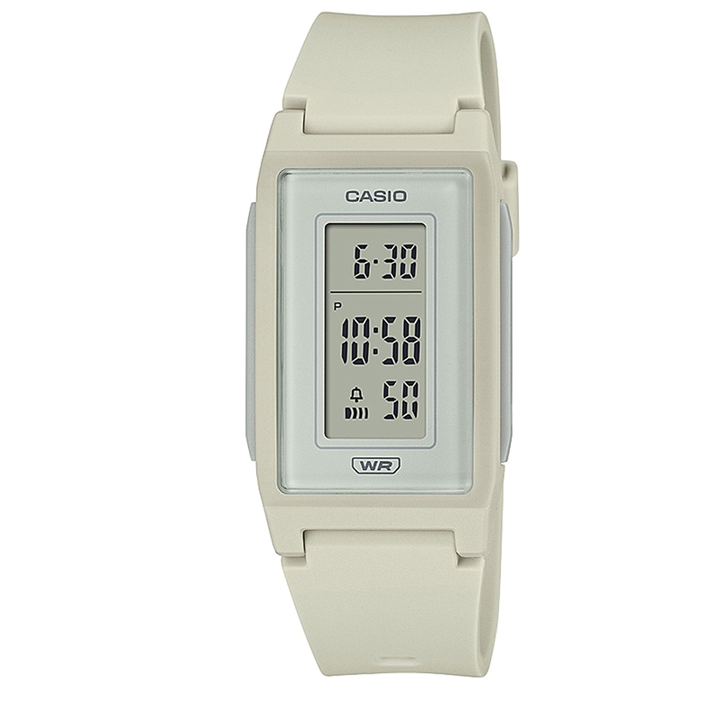 【CASIO】纖薄輕盈時尚流線長型環保材質數位休閒錶-米白(LF-10WH-8)