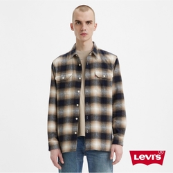 Levis 男款 寬鬆版工裝法蘭絨襯衫 大地黃格紋色系