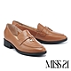 (季末換季出清)低跟鞋 MISS 21 率性簡約素色牛皮樂福低跟鞋－駝 product thumbnail 1