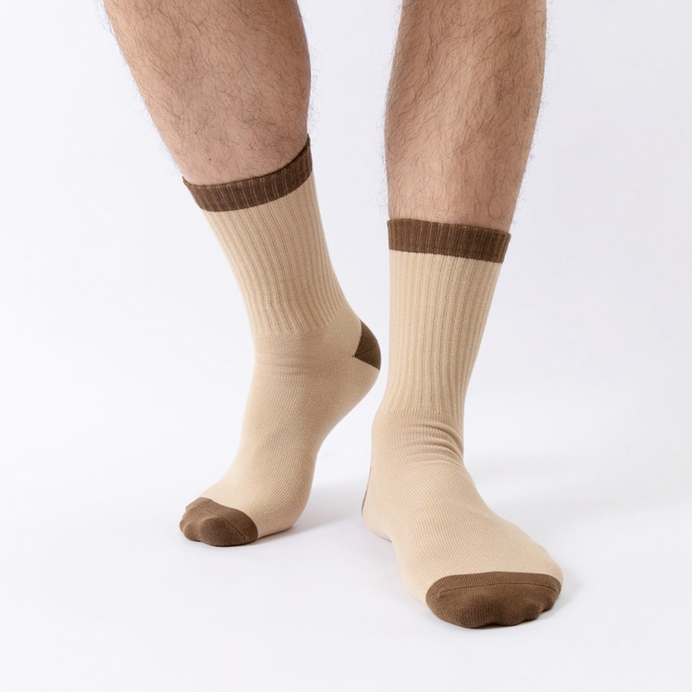 【WARX除臭襪】薄款經典小標撞色高筒襪-燕麥