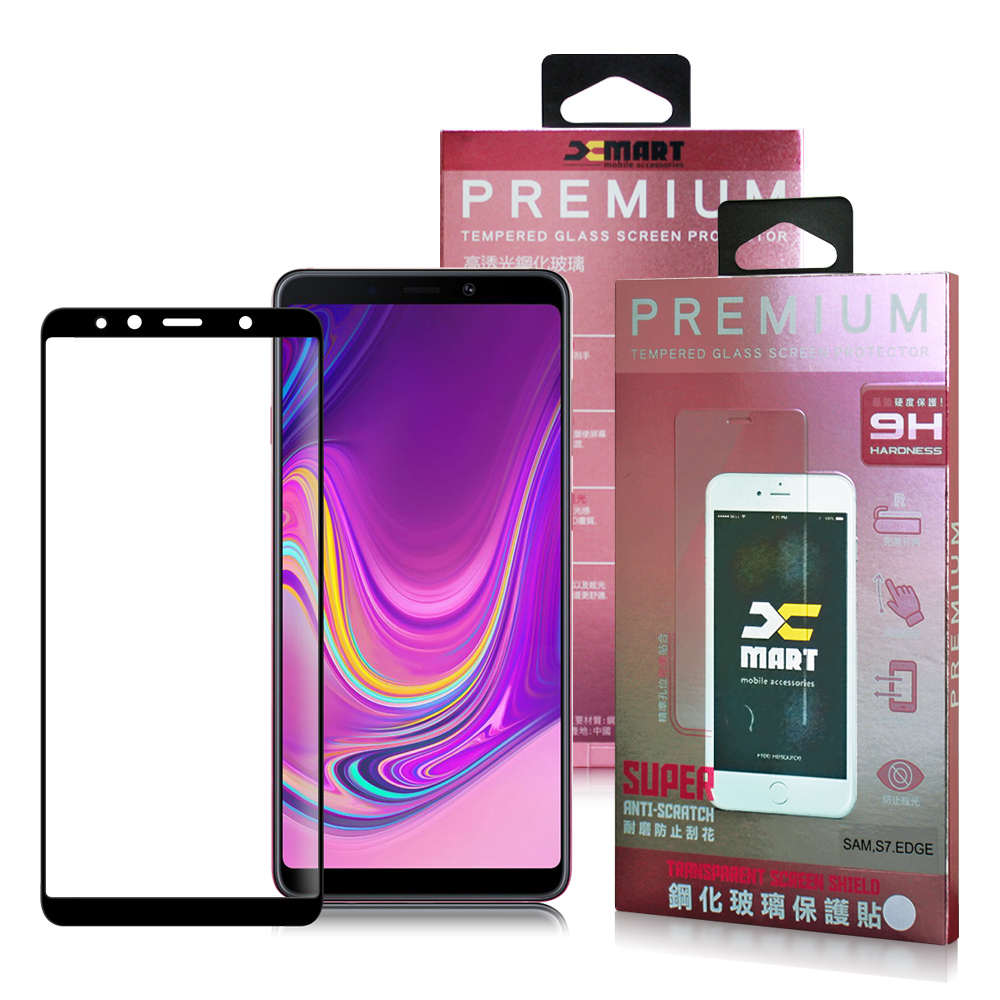 Xmart for 三星 Galaxy A9 2019 透滿版2.5D鋼化玻璃貼-黑