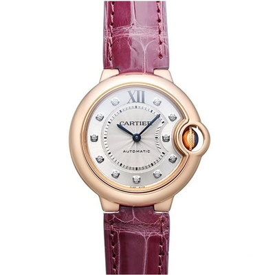 CARTIER 卡地亞 Ballon Bleu 玫瑰金自動上鍊皮帶款(WE902063)紫色x33mm