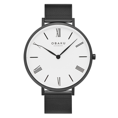 OBAKU 羅馬時刻淑女米蘭時尚腕錶-黑X白-V283LXBWMB-34mm