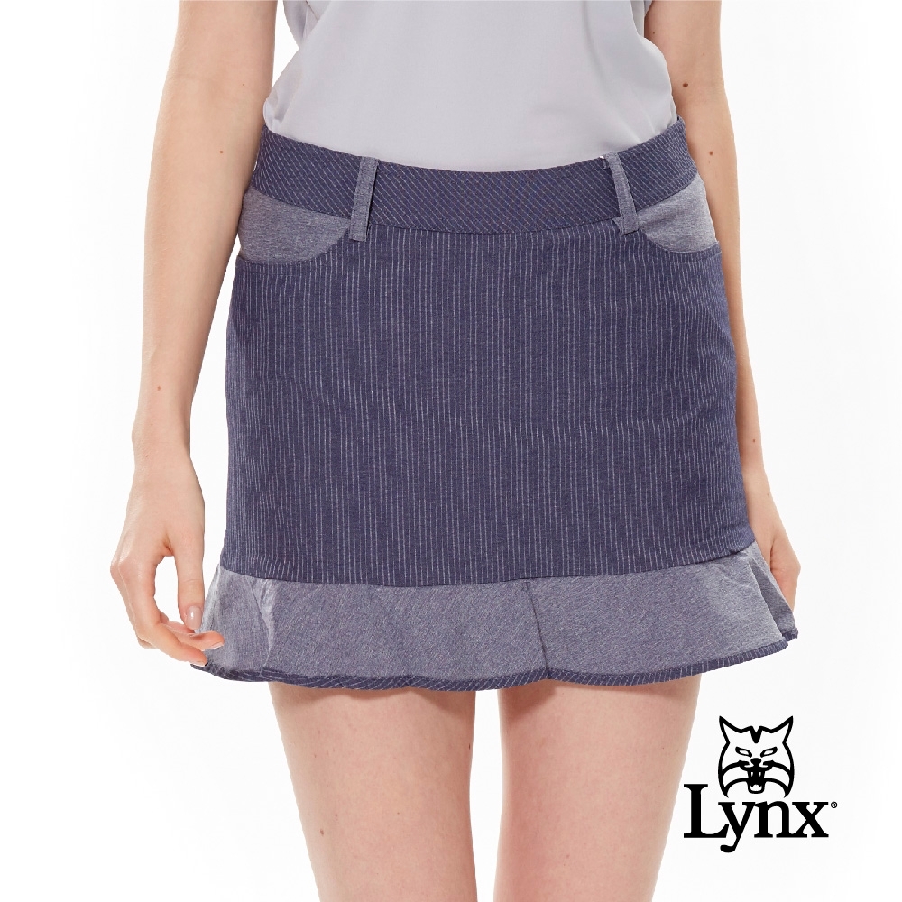 【Lynx Golf】女款吸濕快乾透氣涼爽四面彈性直條休閒魚尾短裙-深藍色