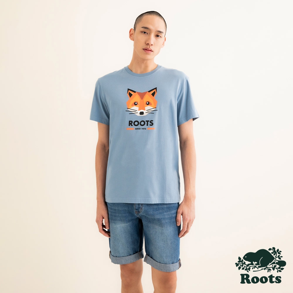 Roots 男裝- OUTDOORS ANIMAL短袖T恤-藍色