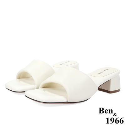 Ben&1966高級羊皮舒適Q墊優雅跟涼鞋-米白(236582)