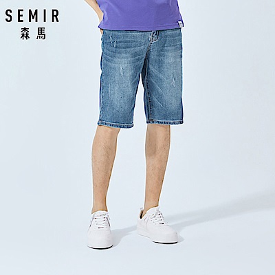 SEMIR森馬-水洗刷白復古牛仔短褲-男(灰藍)