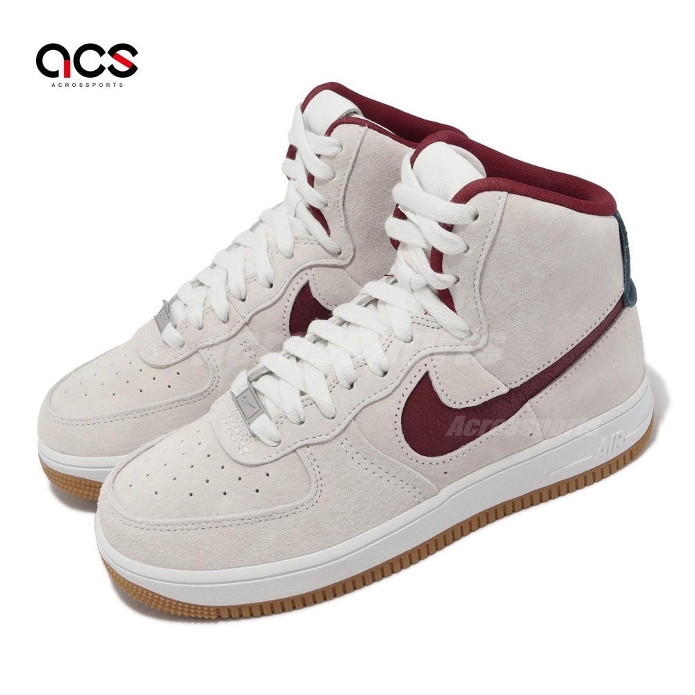 Nike 休閒鞋Wmns AF1 Sculpt 女鞋灰酒紅復古高筒Air Force 1 麂皮