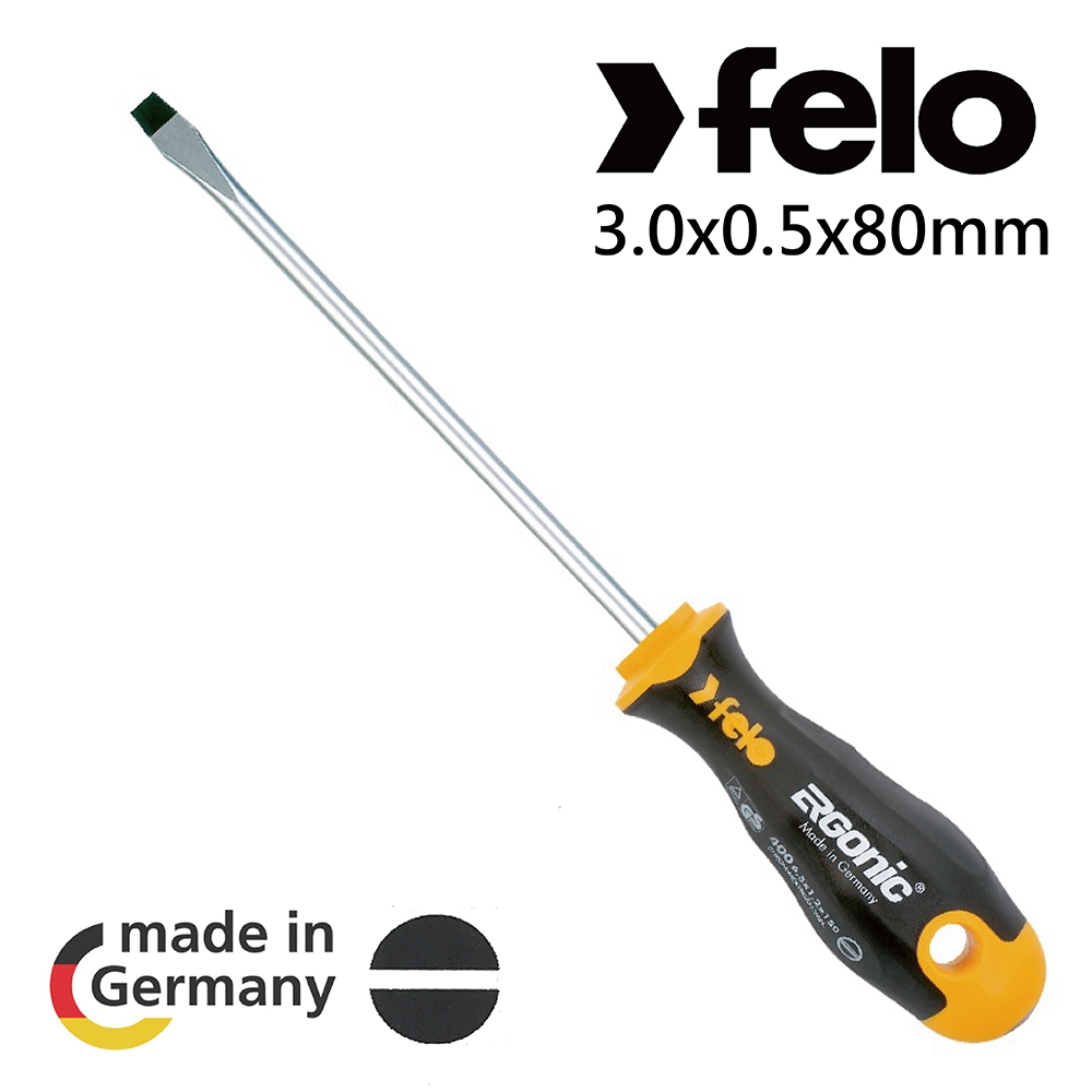 【FELO】ERGONIC400超軟柄一字起子Θ-3.0x0.5x80mm(40003210)