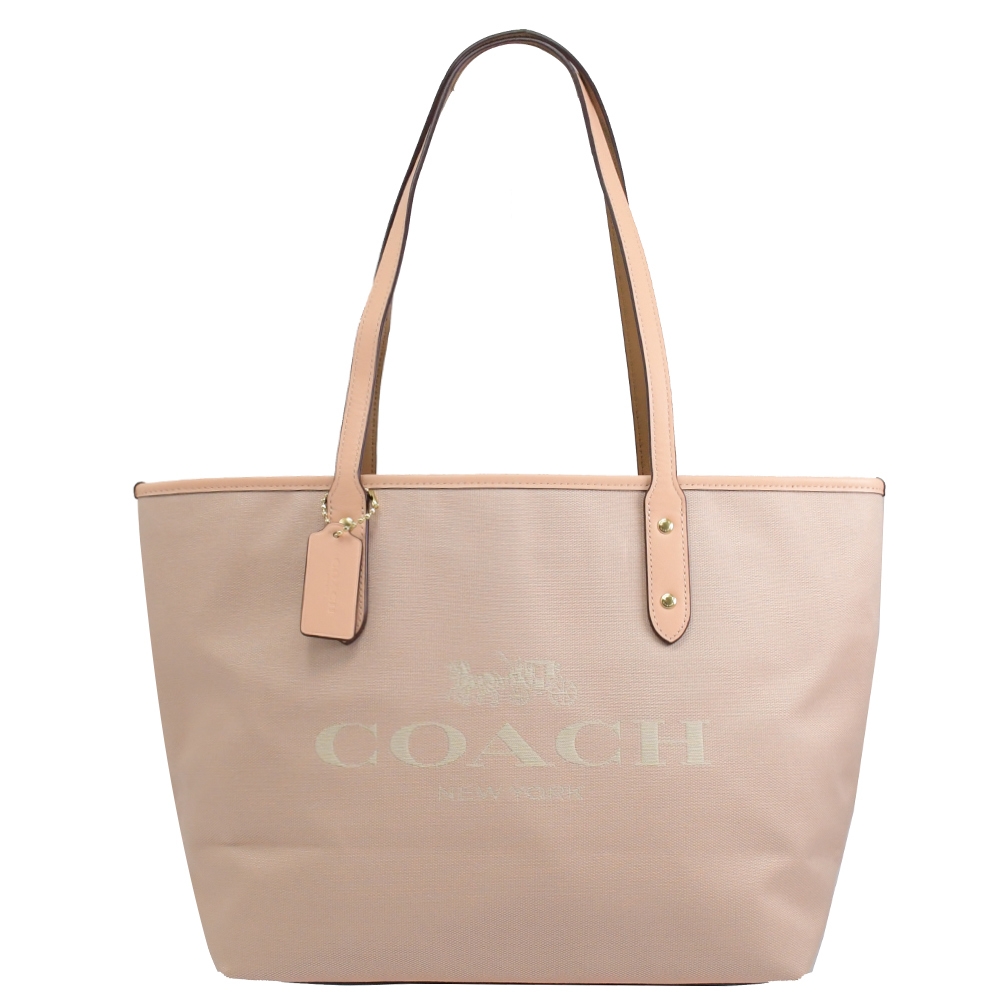 COACH City Tote 經典馬車LOGO帆布肩背托特包(柔粉)