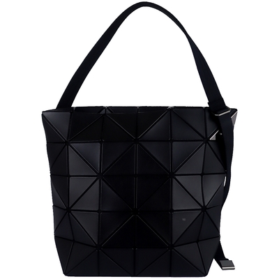 ISSEY MIYAKE 三宅一生BAOBAO 皮質三角方格6x5斜背包(黑)